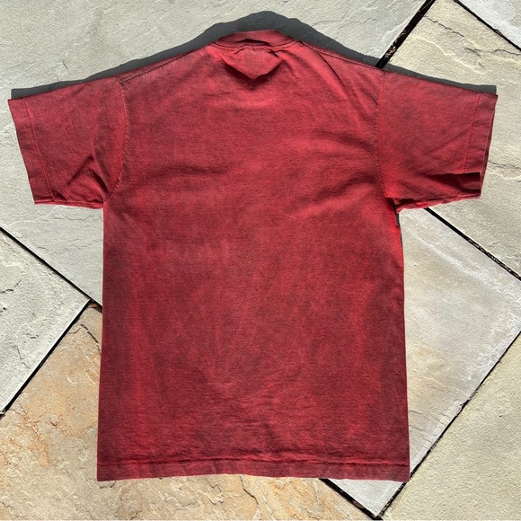 Vintage 90s Overdyed Dark Red Reworked Pocket T-Shirt Made in USA - Picture 2 of 5